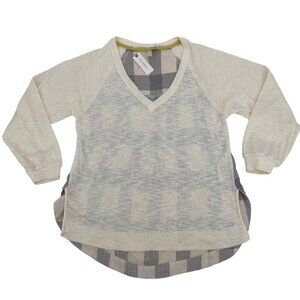 Plicro Anthropologie Size XS Neutral V-Neck Top Oversized Checkered NWT